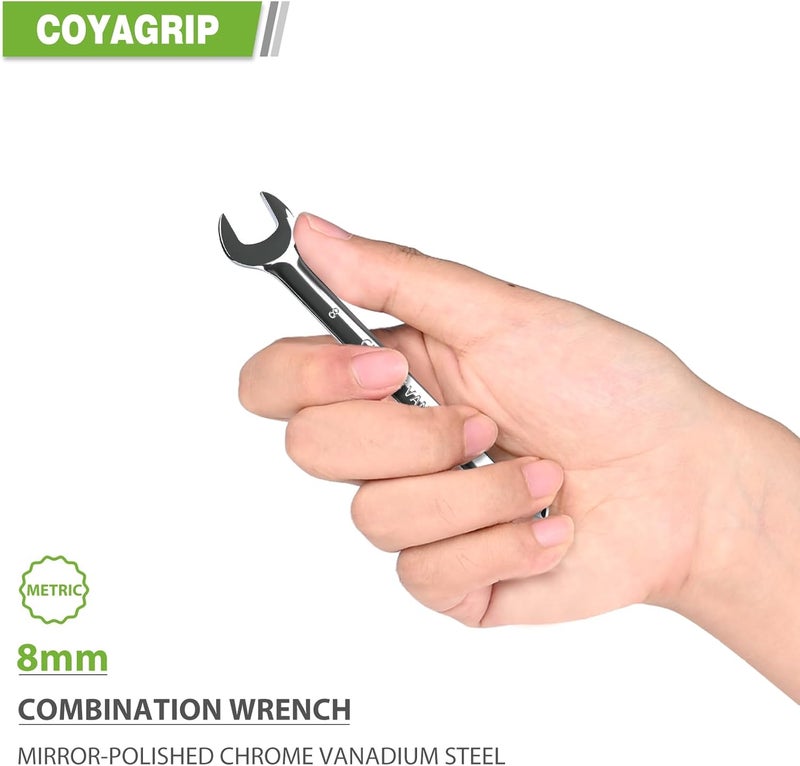 COYAGRIP 8mm Wrench, Industrial Grade Spanner, Combination Wrenches Metric with 12-Point Box End, 15-Degree Offset, 8mm Wrenches Chrome Vanadium Steel Mirror Polished - Image 3